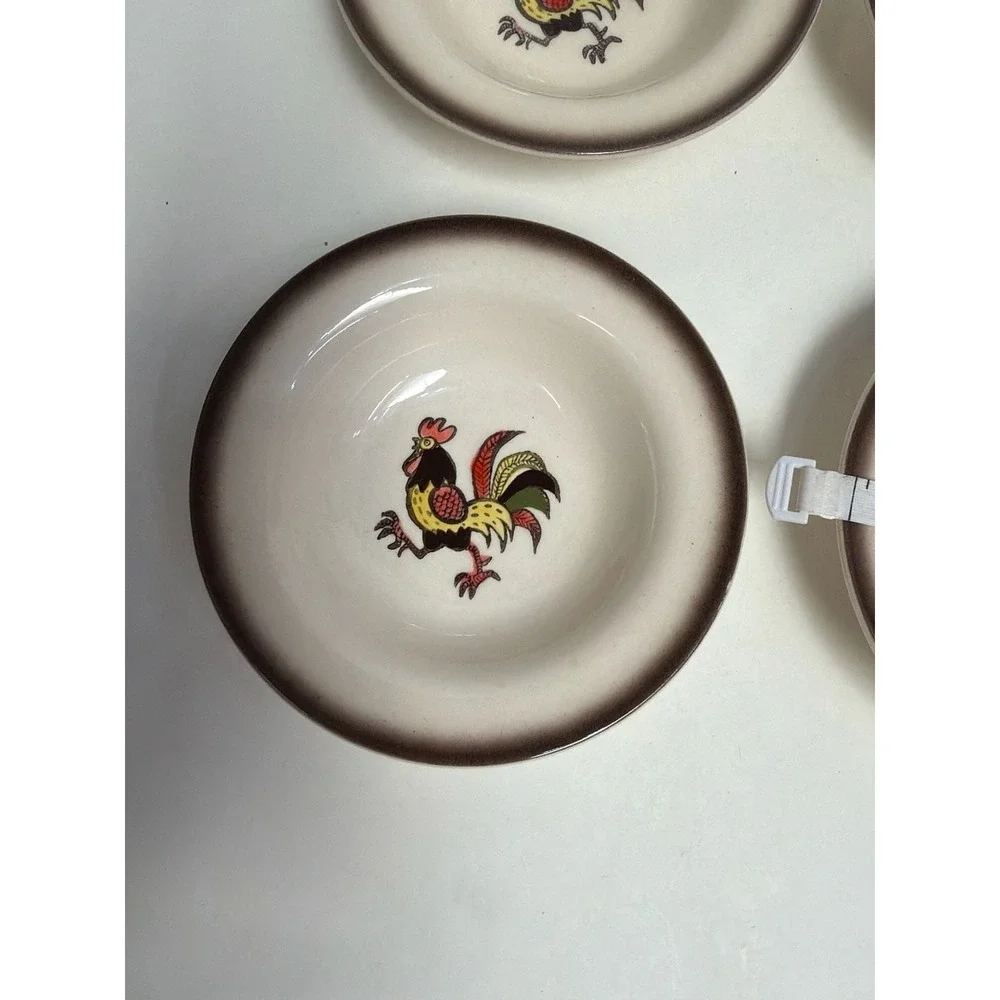 Vintage Metlox Poppytrail Red Rooster‎ 6 Inch Fruit Berry Bowls - Set of 4